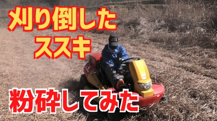 HeyMasao｜大量の刈ったススキを乗用草刈り機で粉砕してみる！
