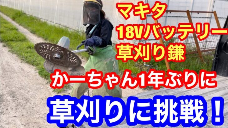 かーちゃん1年ぶりにマキタの草刈り機で草刈りに挑戦！