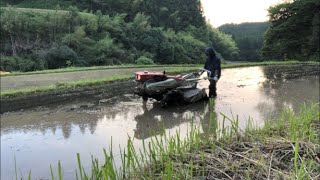 [山暮らし&自給自足生活]棚田の耕運機～田植え前の代掻き～美味しい米作り202/05/29-2