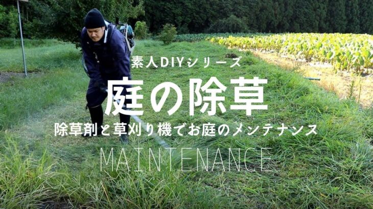 【DIY】庭の草がボウボウ‼草刈り機と除草剤で除草作業　Grass in the garden is a bow !! Weeding work with a mower and herbicide
