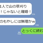 【LINE】都会育ちの嫁を離婚させるために炎天下に無茶な畑仕事を命じる農家姑｢都会に帰りたくなった？w｣→大人しい嫁を演じるのに疲れた私は草刈り機でクズ義母を…