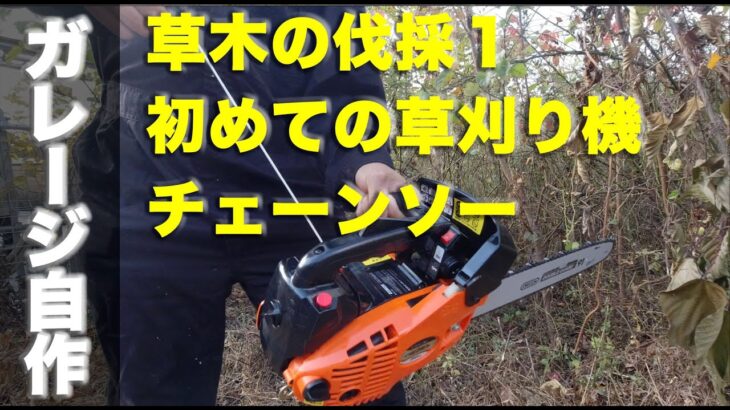 【ガレージ作成編2】荒れ果てた土地の開拓 エンジン草刈り機、エンジンチェーンソー初使用【MotoVlog#65】