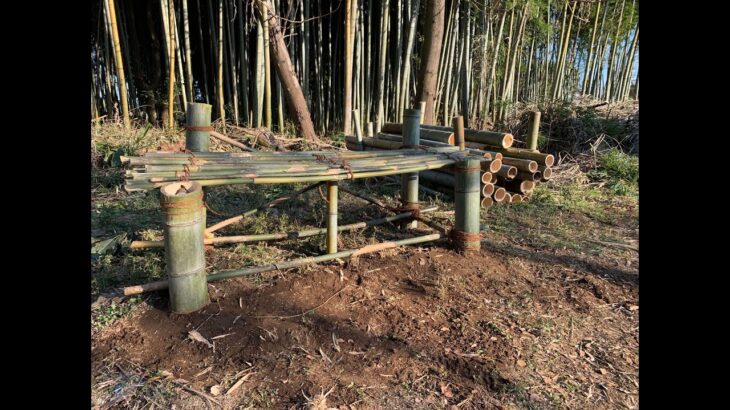 【竹林DIYキャンプ場 #５】ベンチも作ってみました。道路沿い雑竹伐採完了！作業5回目