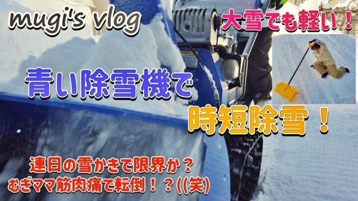 【冬将軍大暴れ！・・青い除雪機で時短です！】むぎママゆうらく号で筋肉痛・・もう限界か？！((笑)