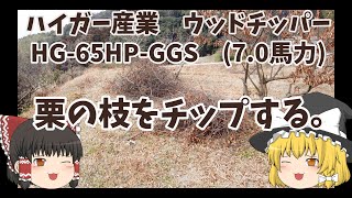 ハイガー産業ウッドチッパー HG-65HP-GGS 栗の枝をチップします。