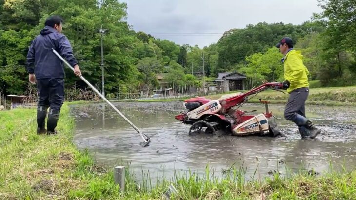 【かご車輪　耕運機で代掻き】ノーカット映像　代掻きしてる退屈な動画です。