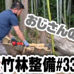 玉切直後の薪割【竹林整備】#32  椎の木の片づけ　おじさんの休日　カブトムシもビックリ