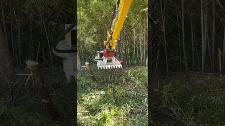 木を切る　3tユンボ　草刈り　竹の粉砕　カッターマンKM30　アースマシン