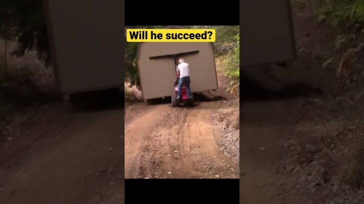 Steep driveway shed delivery! #challenges #mountains #mountainlife #delivery #shorts