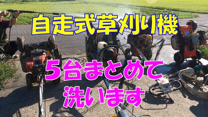 自走式草刈り機 5台まとめて洗います 美味しいお米 通販 長野県 信州 飯山 コシヒカリ 幻の米 農家 金崎さんちのお米