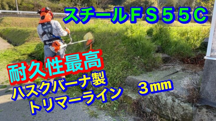 スチールＦＳ５５Ｃ草刈機に　ハスクバーナ製トリマーライン３mm装着して草刈り、少しだけ　ハスクバーナチェンソーT540XP@RyuchanTV1962