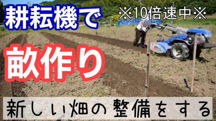 新しい畑で耕耘機に畝立て器をつけて畝つくり【4号地】2022年5月11日