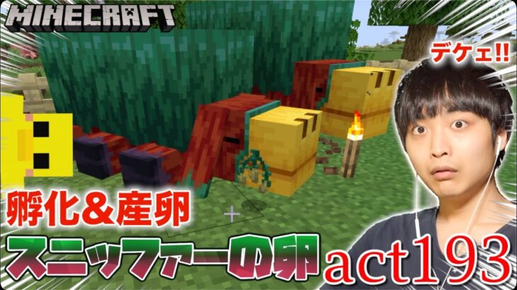 【マインクラフト】巨大なスニッファーに成長させて穴掘りをしてもらう!!村人にトーチフラワーの種を拾われるwww【セイハのセハクラ実況act193】