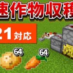 1.21対応【マイクラ統合版】序盤から食糧問題解決！超簡単な高速作物収穫機の作り方【PE/PS4/Switch/Xbox/Win10】ver1.21