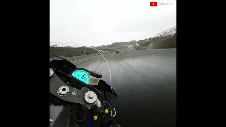 Superbike Spins Out Helplessly on a Wet and Slippery Track