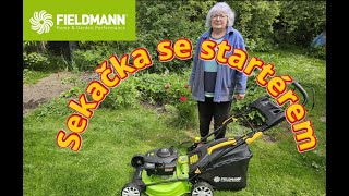 Benzinová sekačka s pojezdem s elektrickým startérem od Fieldmannu,