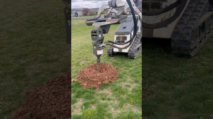 Post hole digger attachment on MT52 mini track loader #bobcat #digging #planting #satisfying
