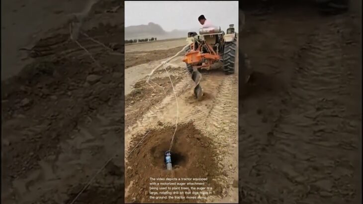 Automated Tree Planting: Tractor-Powered Hole Digger in Action!